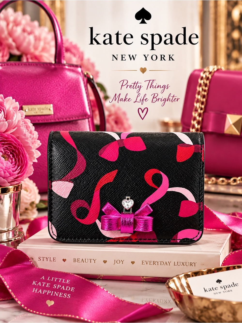 Kate Spade Wrapping Party  Pink‎ Metallic Bow Women's Wallet NWT $159 MSRP